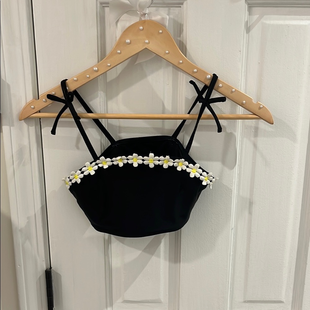 Cat & Jack Black Embellished Sleeveless Crop Bikini